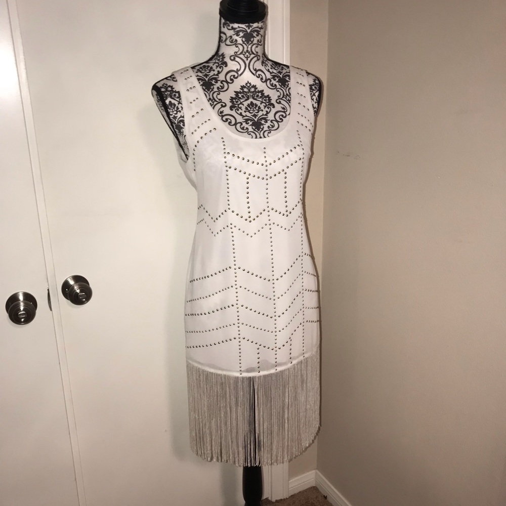 White flapper gatsby 1920’s dress open back FRINGE